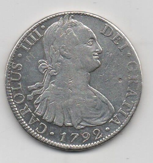 ESPAÑA CARLOS IV DEL AÑO 1792 DE 8 REALES FM CECA MEJICO